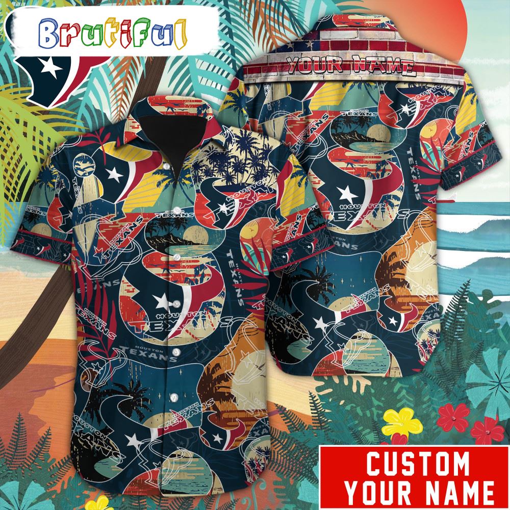 NFL Houston Texans Retro Hawaiian Shirt Special Vintage Style Hawaiian Button Shirt