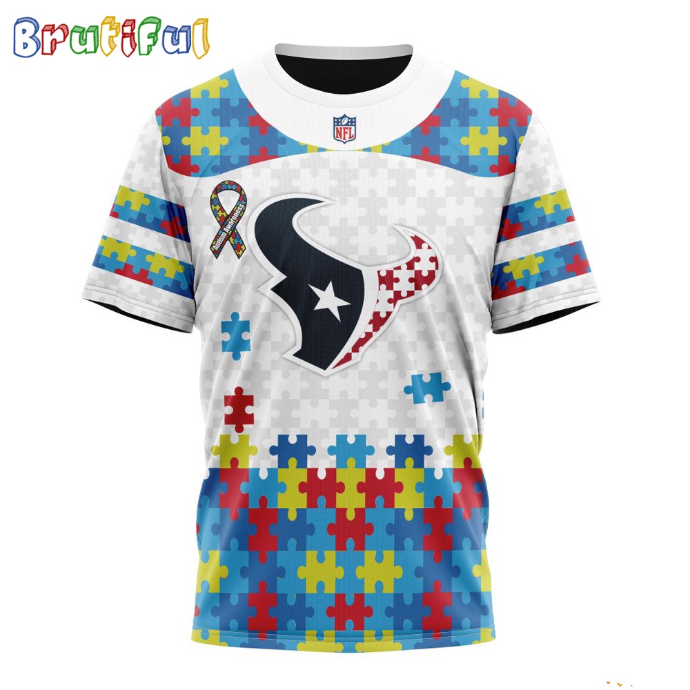 NFL Houston Texans T-Shirt Special Autism Awareness Design 3D T-Shirt