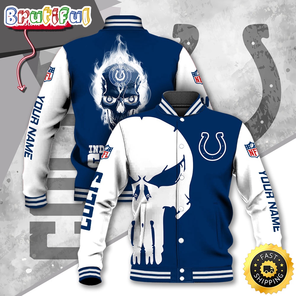 NFL Indianapolis Colts Baseball Jacket Skull Print Jacket