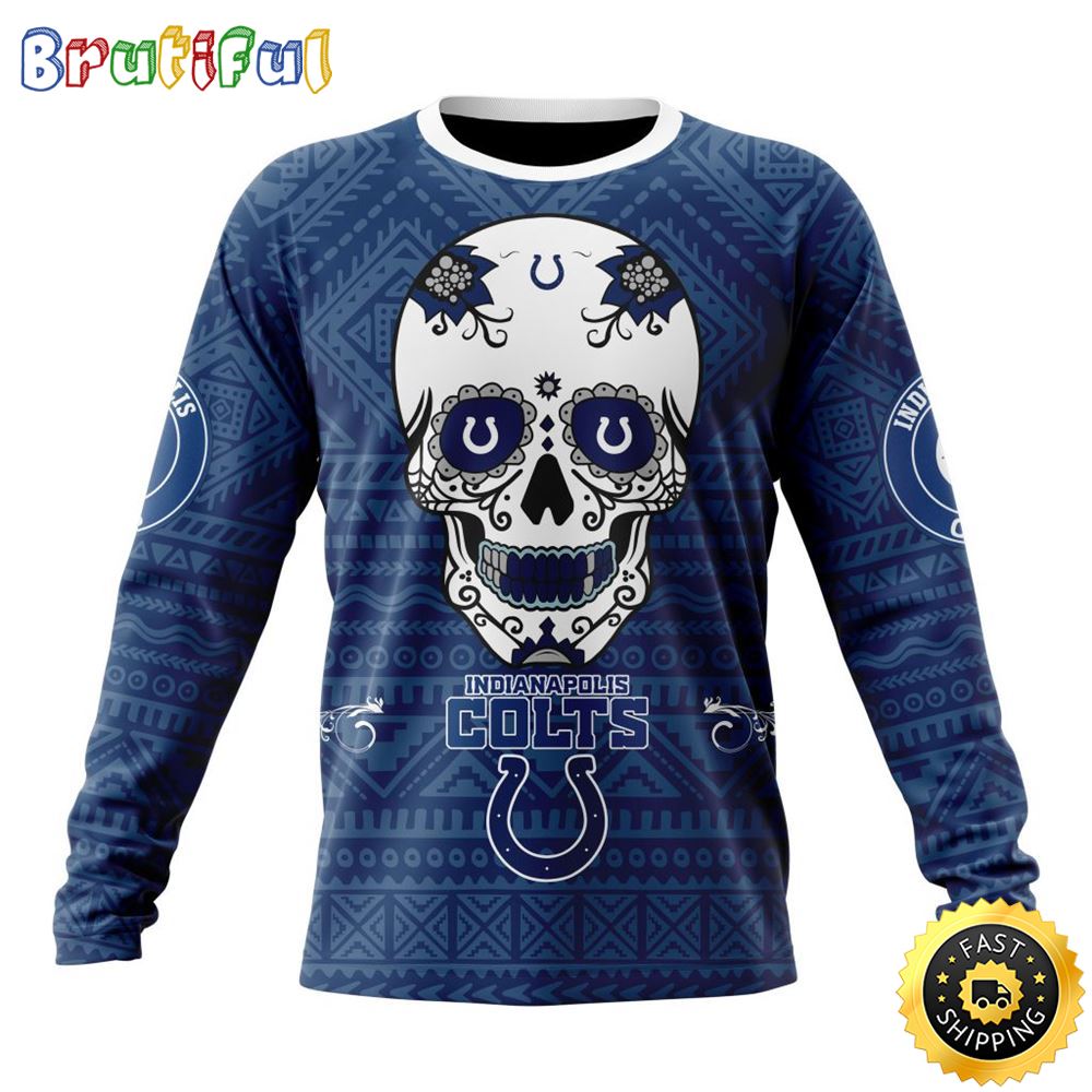 NFL Indianapolis Colts Crewneck Sweatshirt Specialized Kits For Dia De Muertos Show Your Team Spirit