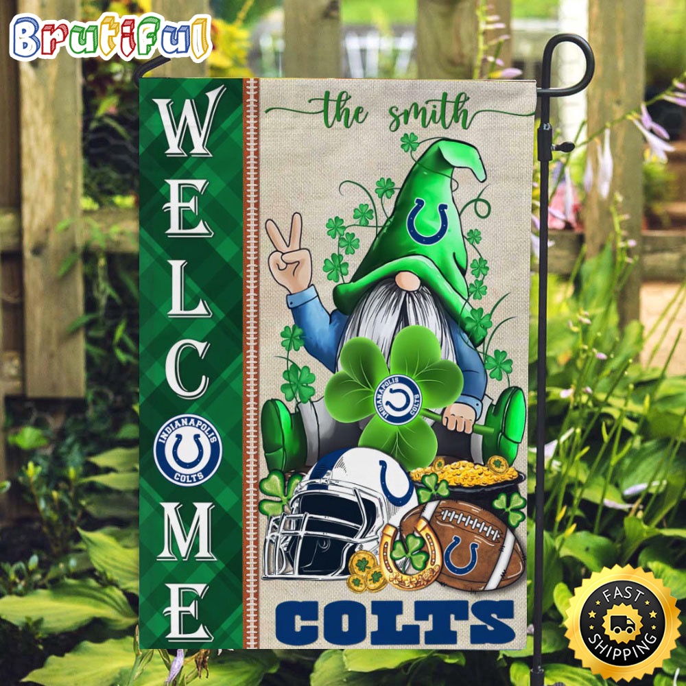 NFL Indianapolis Colts Garden Flag St Patricks Day Gnome Shamrock Welcome Garden Flag