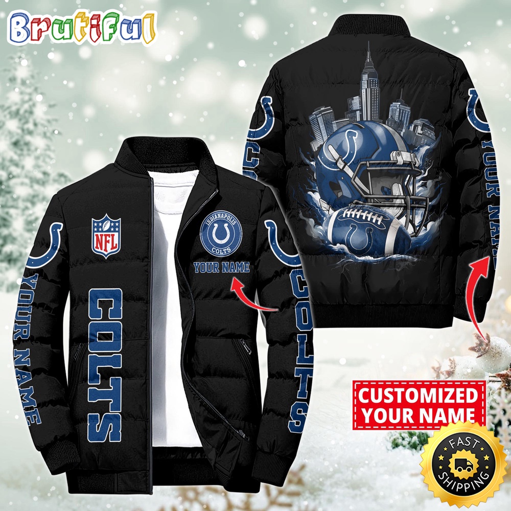 NFL Indianapolis Colts Puffer Jacket City Logo Print Jacket For Fans