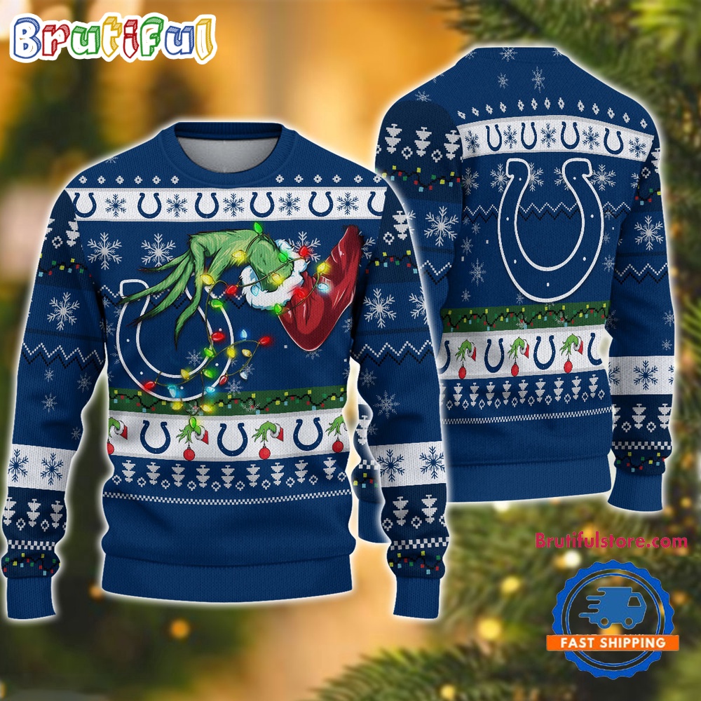 NFL Indianapolis Colts Special Grinch's Hand Football Christmas Ugly Sweater