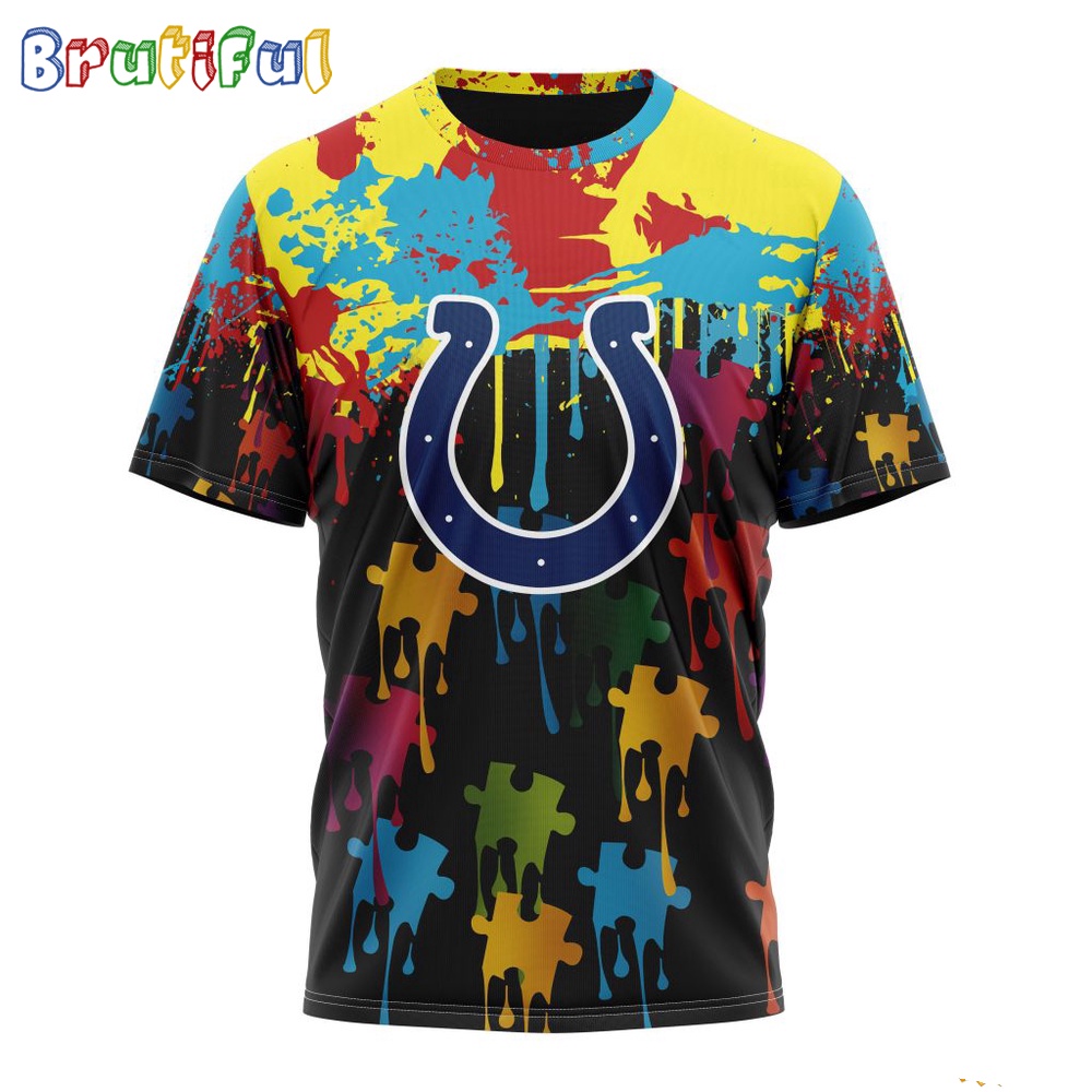 NFL Indianapolis Colts T-Shirt Special Autism Awareness Design Football T-Shirt