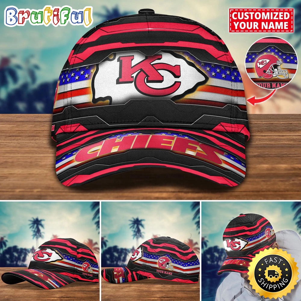 NFL Kansas City Chiefs Baseball Cap Flag Custom Name Cap