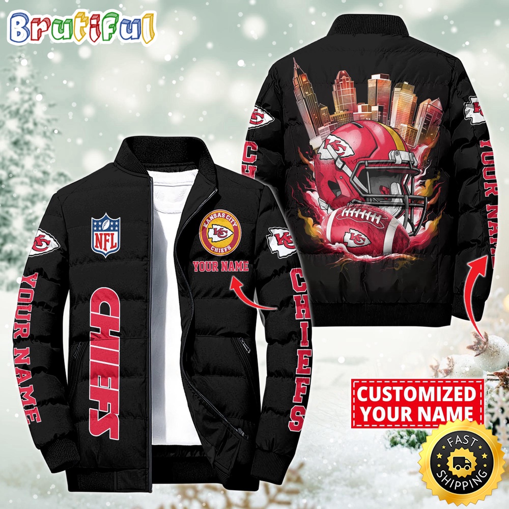 NFL Kansas City Chiefs Puffer Jacket City Logo Print Jacket For Fans