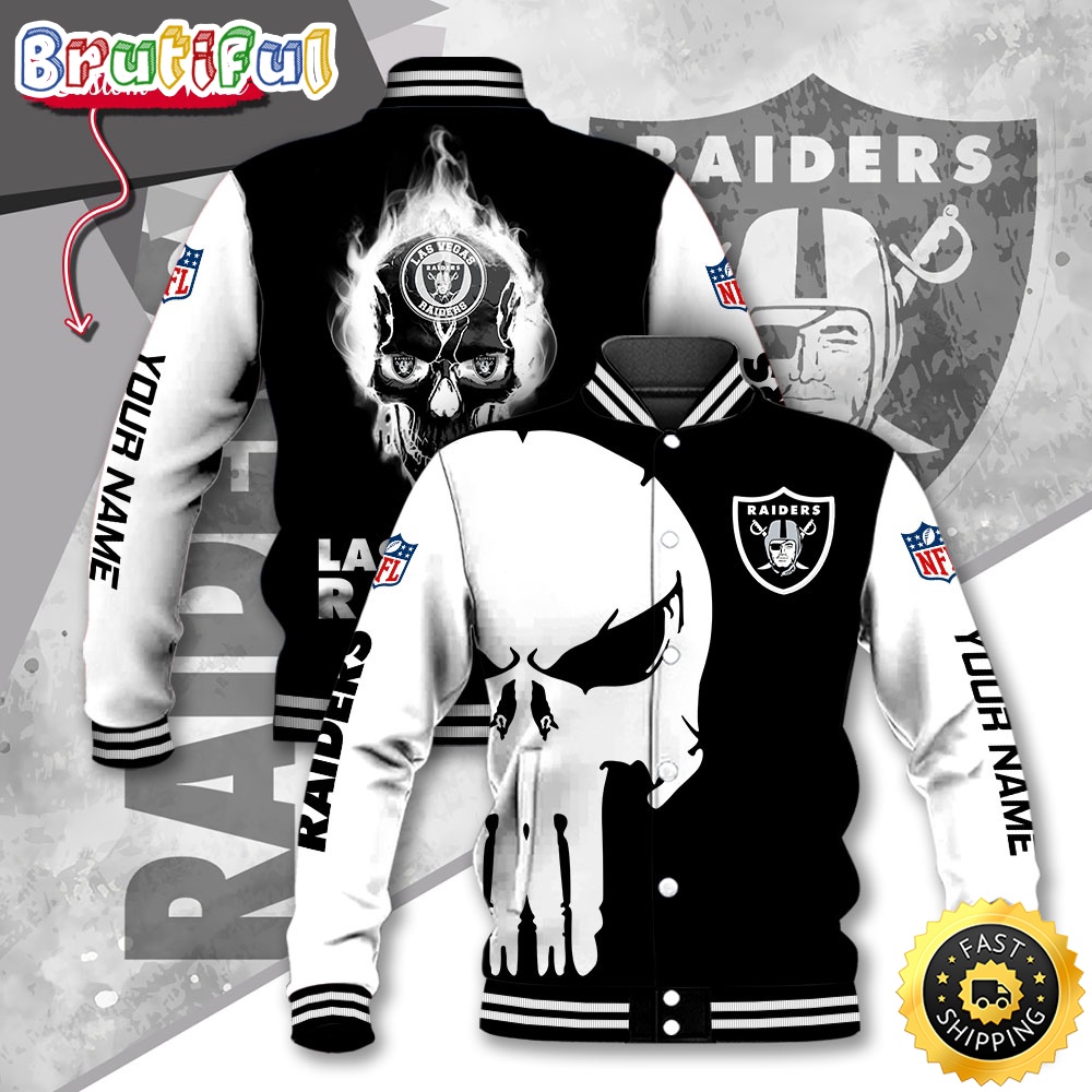NFL Las Vegas Raiders Baseball Jacket Skull Print Jacket