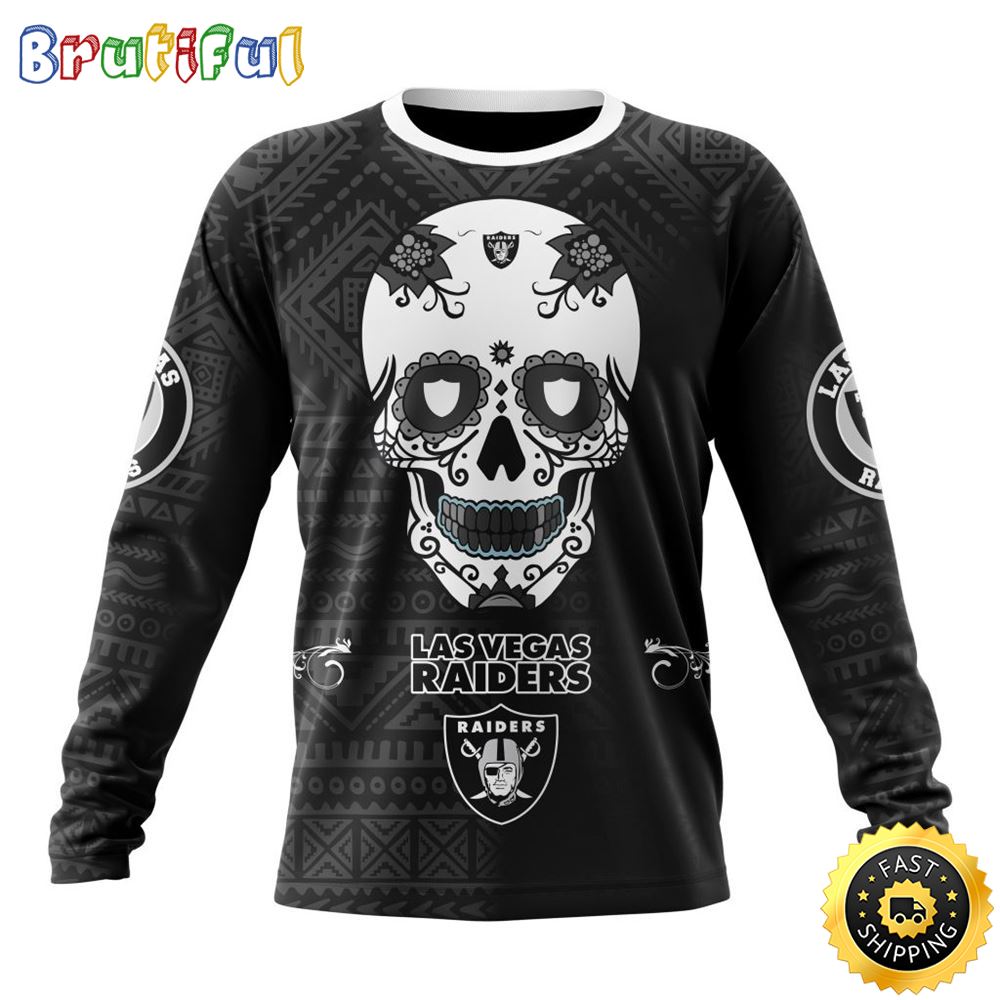 NFL Las Vegas Raiders Crewneck Sweatshirt Specialized Kits For Dia De Muertos Show Your Team Spirit