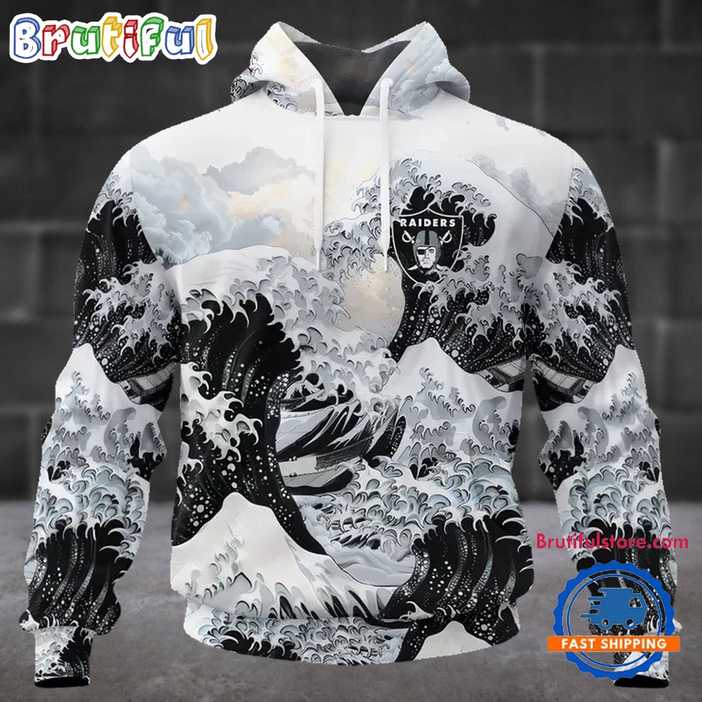 NFL Las Vegas Raiders Football Great Wave All Over Print Hoodie