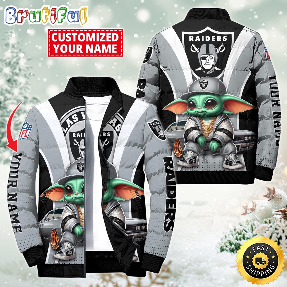 NFL Las Vegas Raiders Puffer Jacket Baby Yoda Custom Jacket