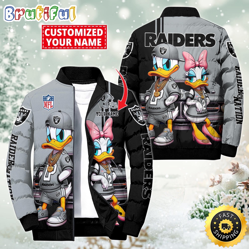 NFL Las Vegas Raiders Puffer Jacket Donald Duck Custom Jacket