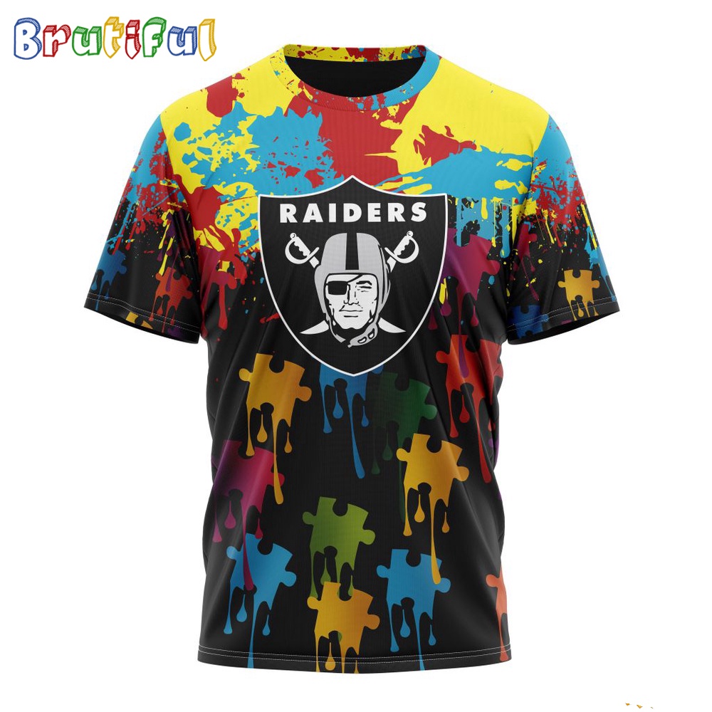 NFL Las Vegas Raiders T-Shirt Special Autism Awareness Design Football T-Shirt