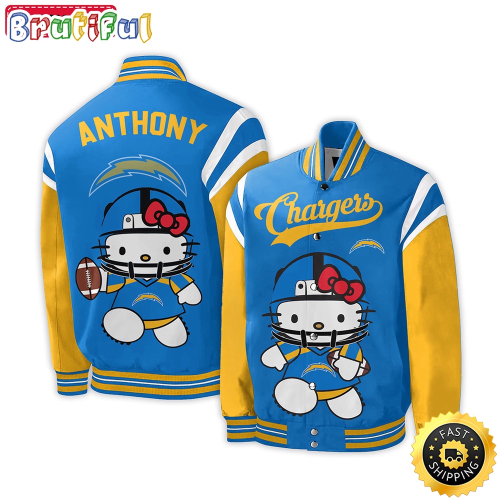 NFL Los Angeles Chargers Baseball Jacket Hello Kitty Personalized Baseball Jacket