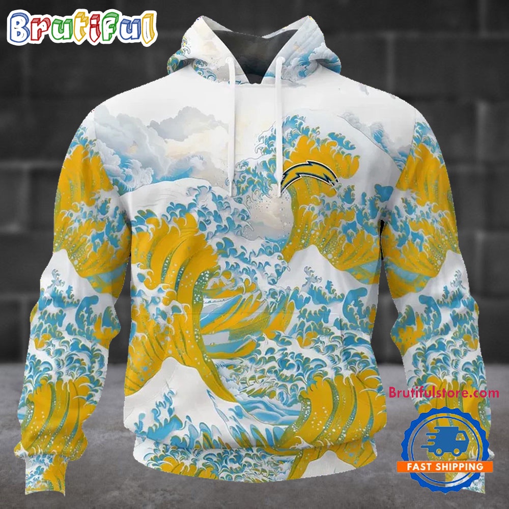 NFL Los Angeles Chargers Football Great Wave All Over Print Hoodie