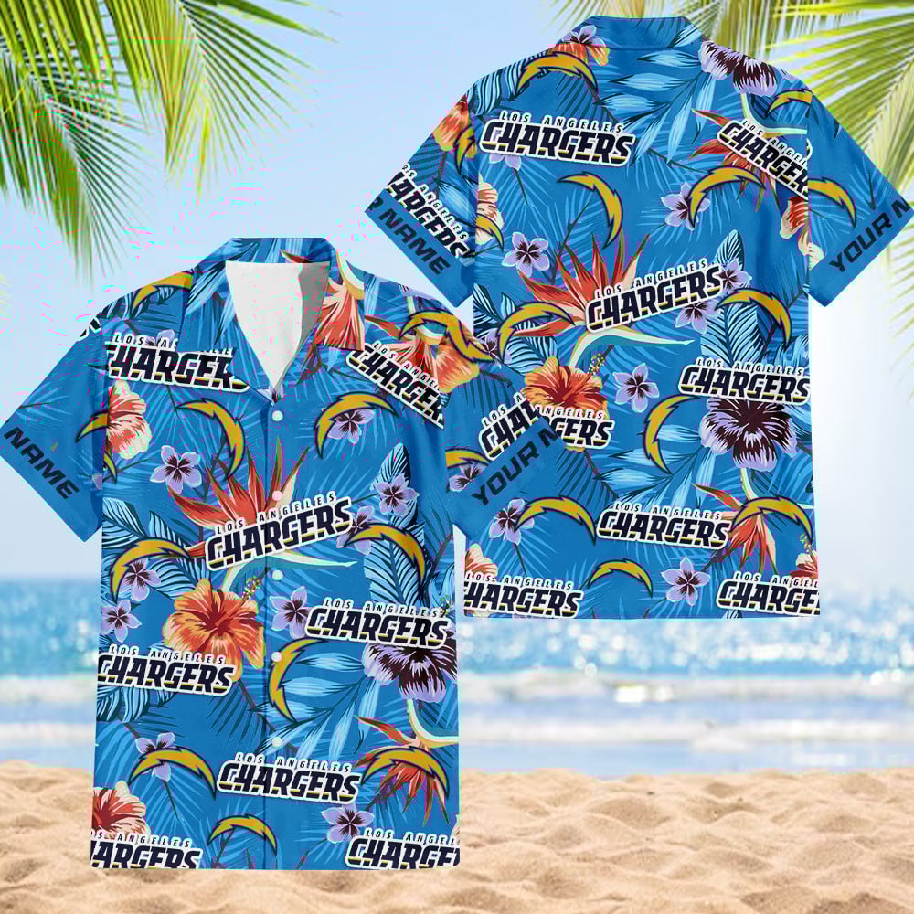 NFL Los Angeles Chargers Football Team Flower Summer Design Hawaiian Button Shirt
