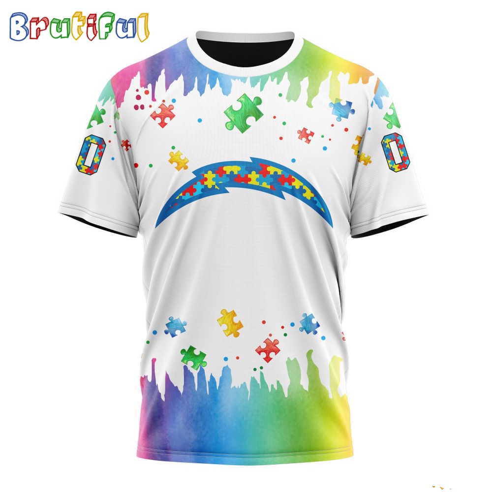 NFL Los Angeles Chargers T-Shirt Special Autism Awareness Design All Over Print T-Shirt