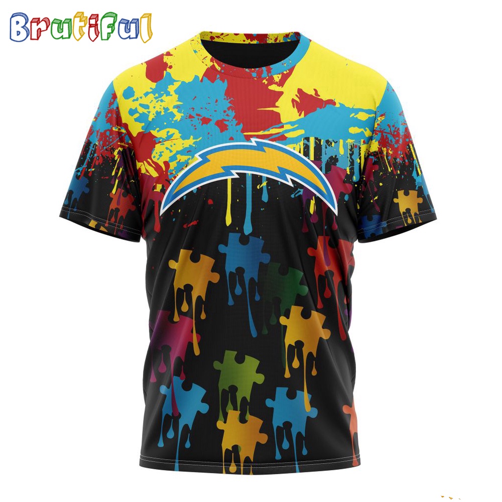 NFL Los Angeles Chargers T-Shirt Special Autism Awareness Design Football T-Shirt