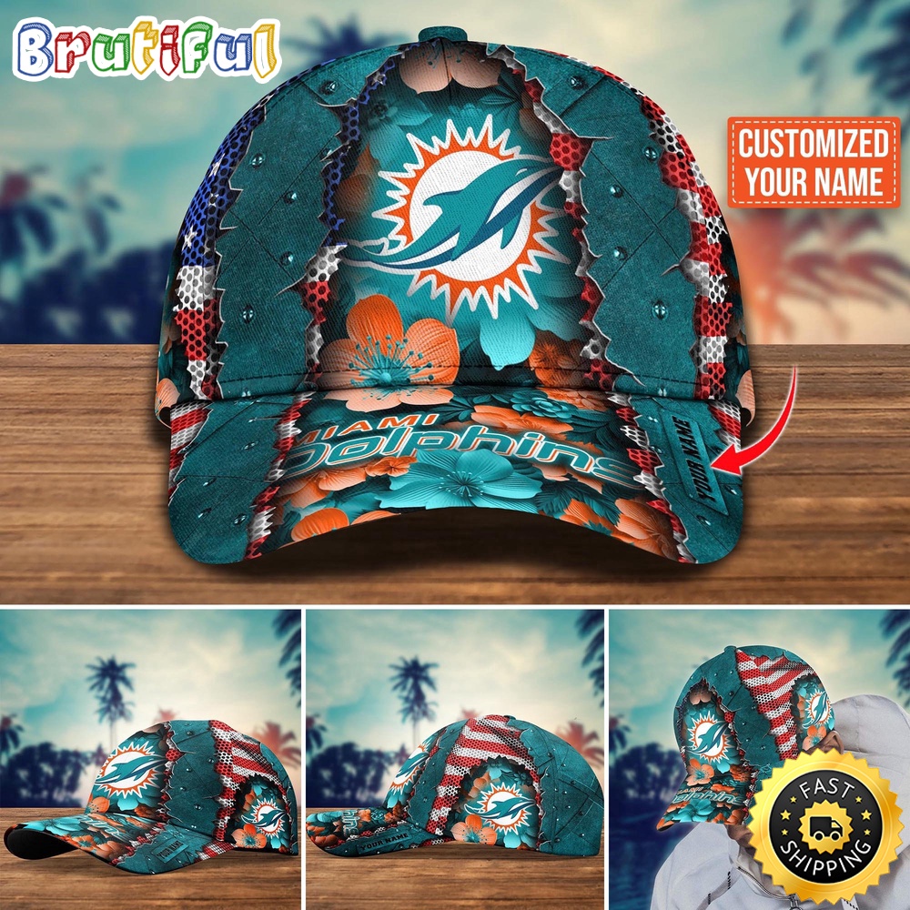 NFL Miami Dolphins Baseball Cap Custom Name Football Cap For Fans