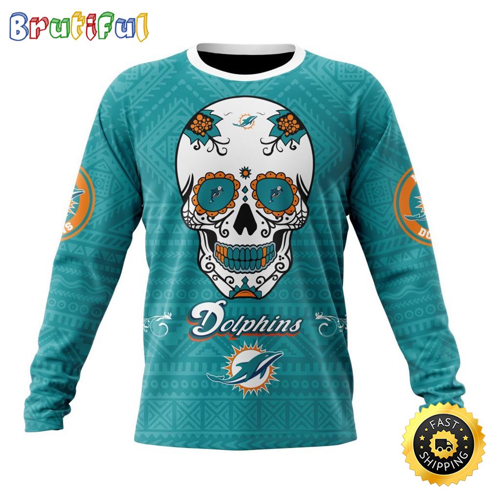 NFL Miami Dolphins Crewneck Sweatshirt Specialized Kits For Dia De Muertos Show Your Team Spirit