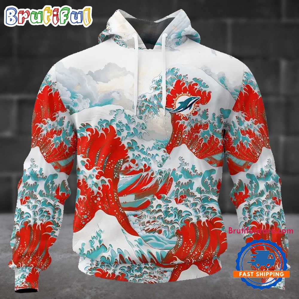 NFL Miami Dolphins Football Great Wave All Over Print Hoodie