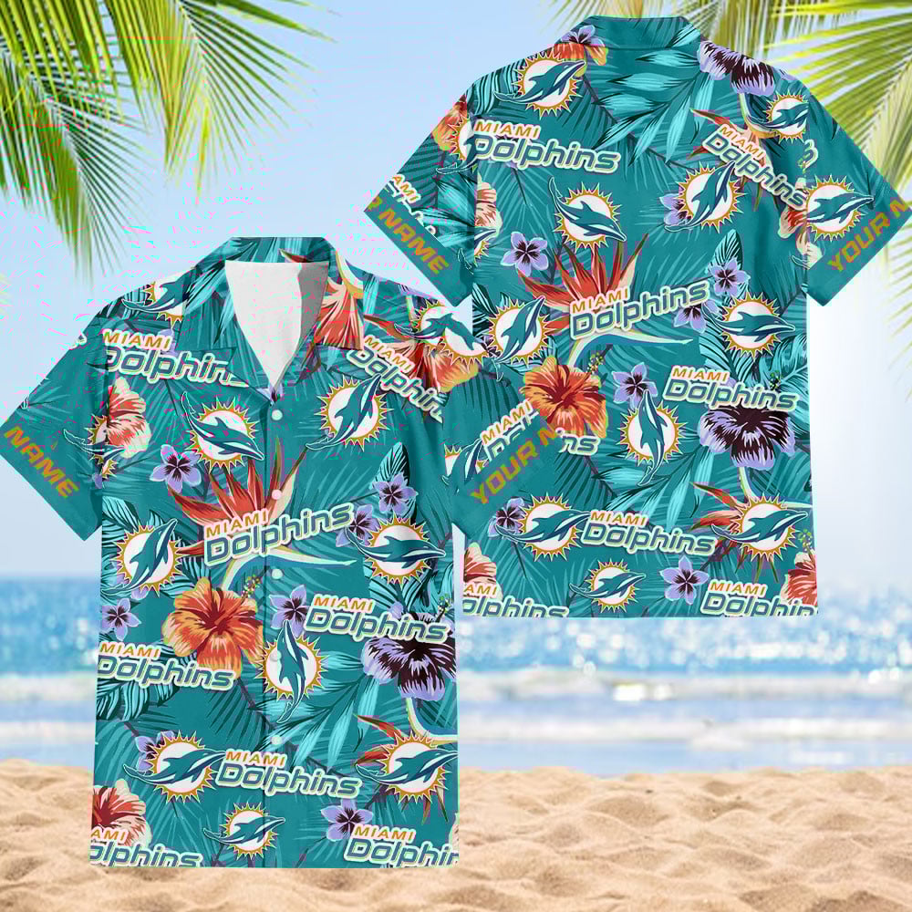NFL Miami Dolphins Football Team Flower Summer Design Hawaiian Button Shirt