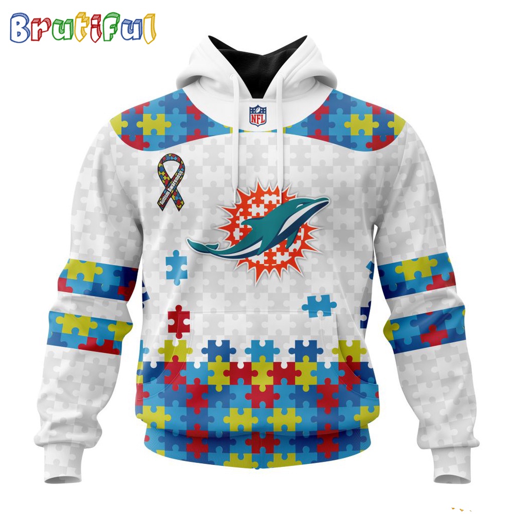 NFL Miami Dolphins Hoodie Special Autism Awareness Design 3D Hoodie