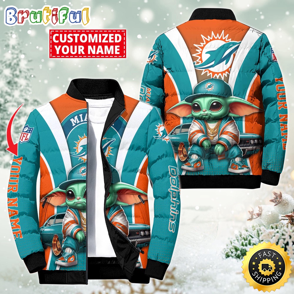 NFL Miami Dolphins Puffer Jacket Baby Yoda Custom Jacket