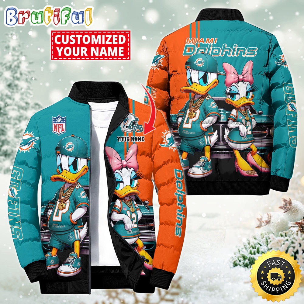 NFL Miami Dolphins Puffer Jacket Donald Duck Custom Jacket