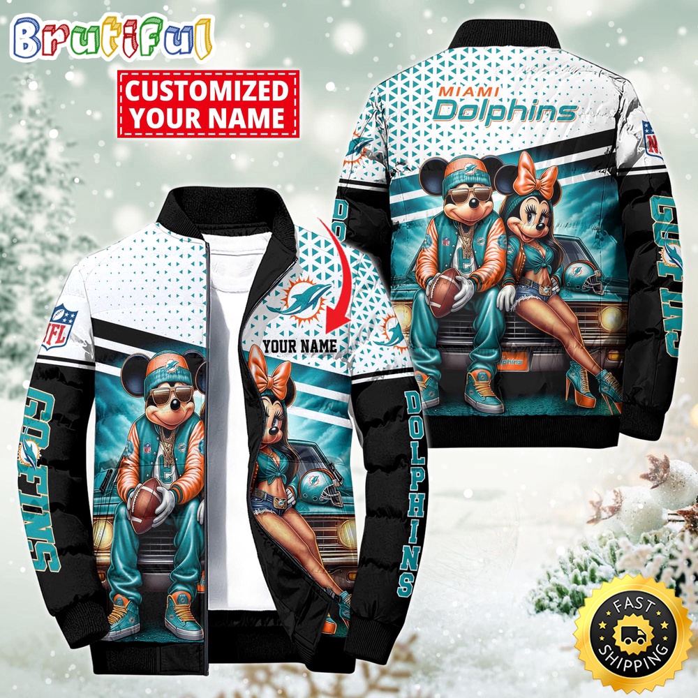 NFL Miami Dolphins Puffer Jacket Mickey Minnie Jacket