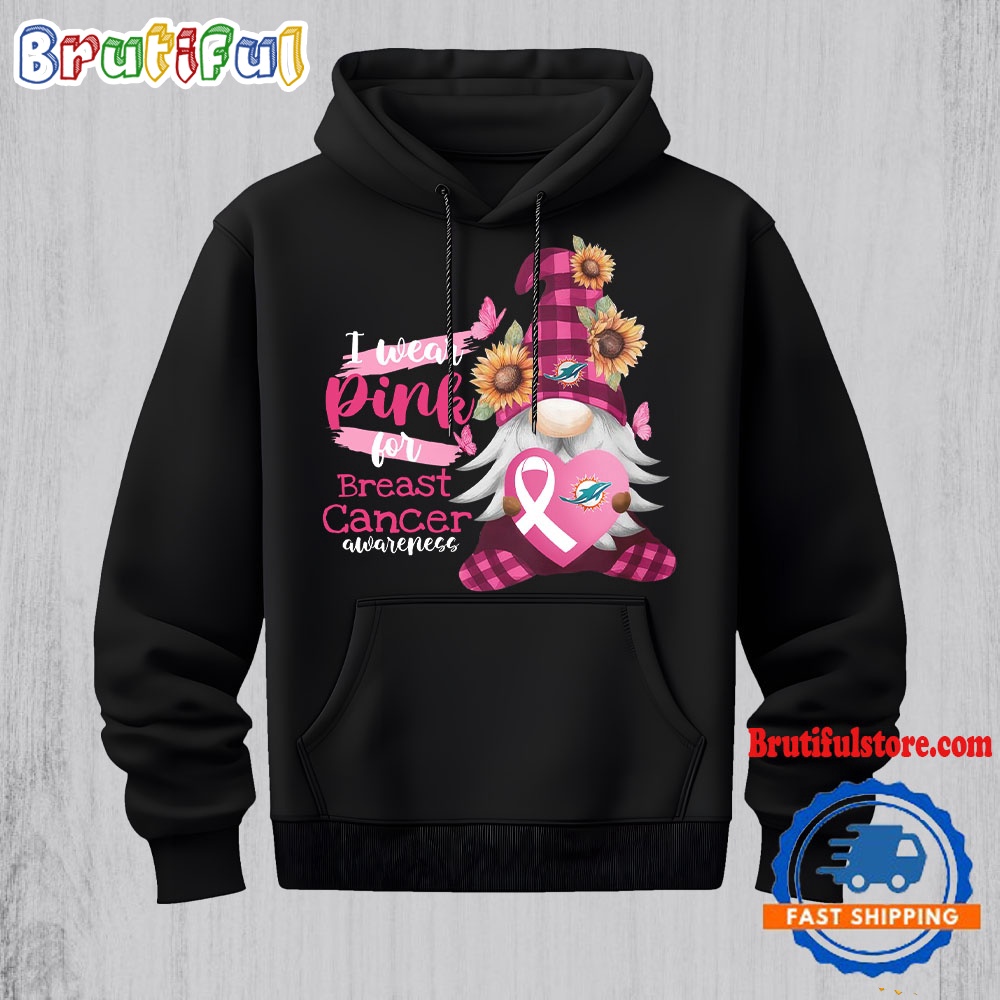 NFL Miami Dolphins Special Gnomes Flower In October I Wear Pink For Breast Cancer Awareness 2D Shirt