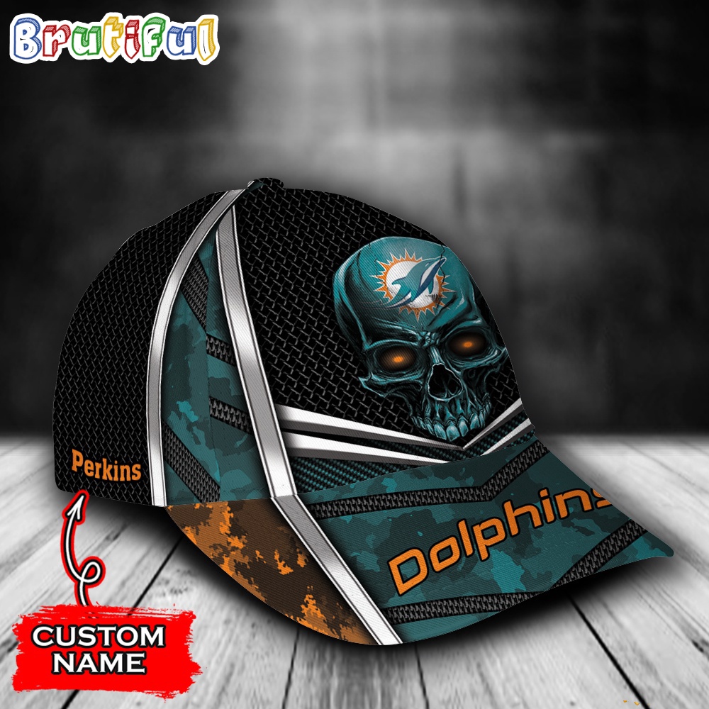 NFL Miami Dolphins Special Halloween Skull Custom Baseball Cap - Image 2
