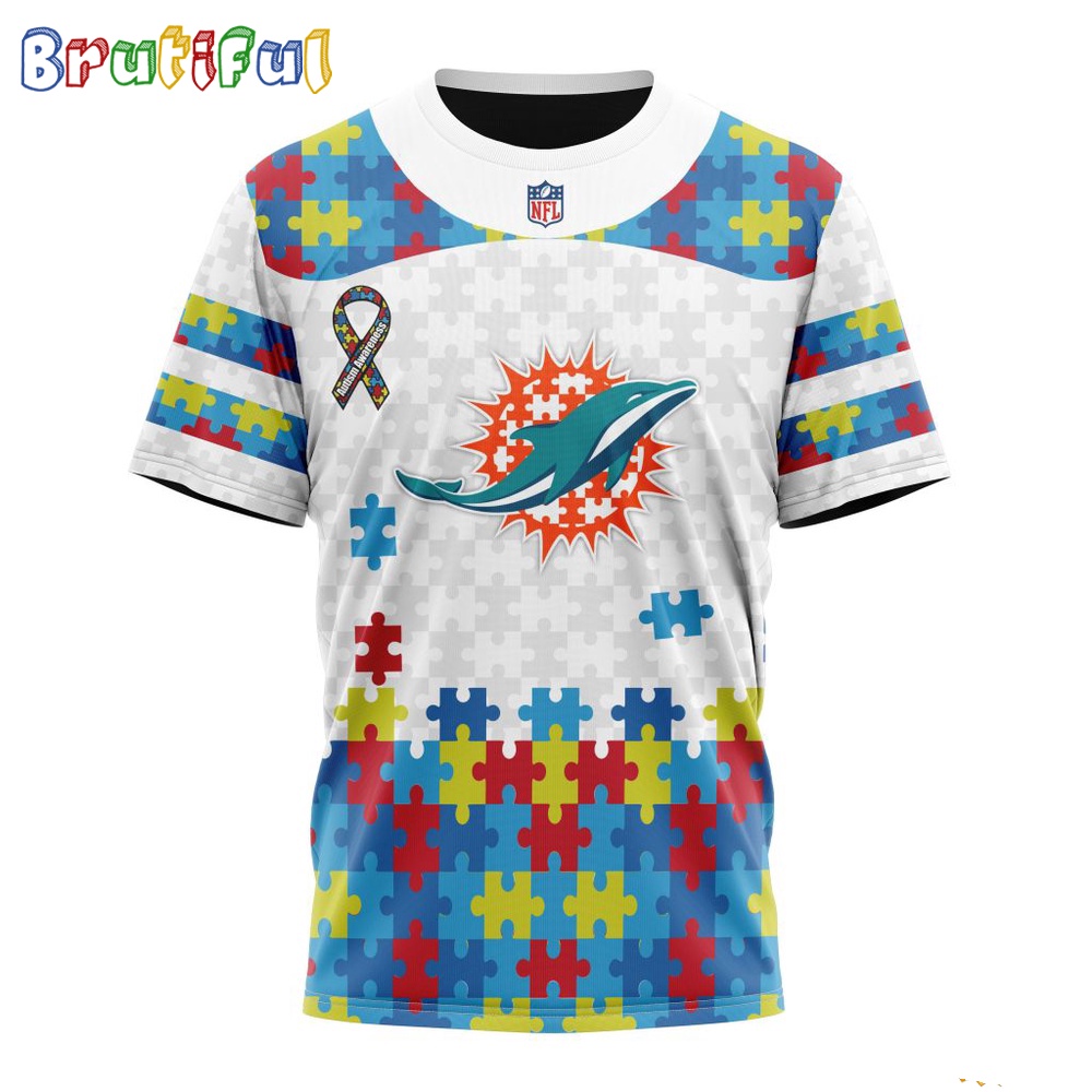 NFL Miami Dolphins T-Shirt Special Autism Awareness Design 3D T-Shirt