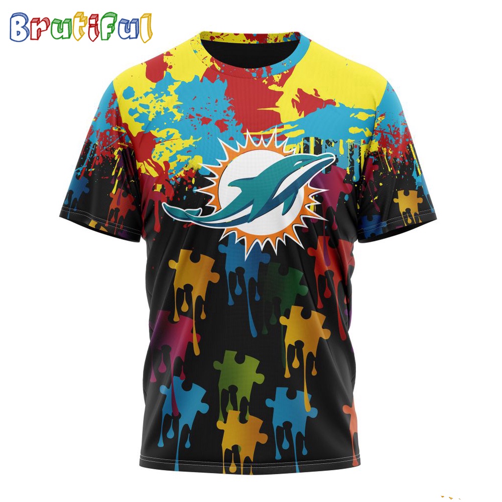 NFL Miami Dolphins T-Shirt Special Autism Awareness Design Football T-Shirt