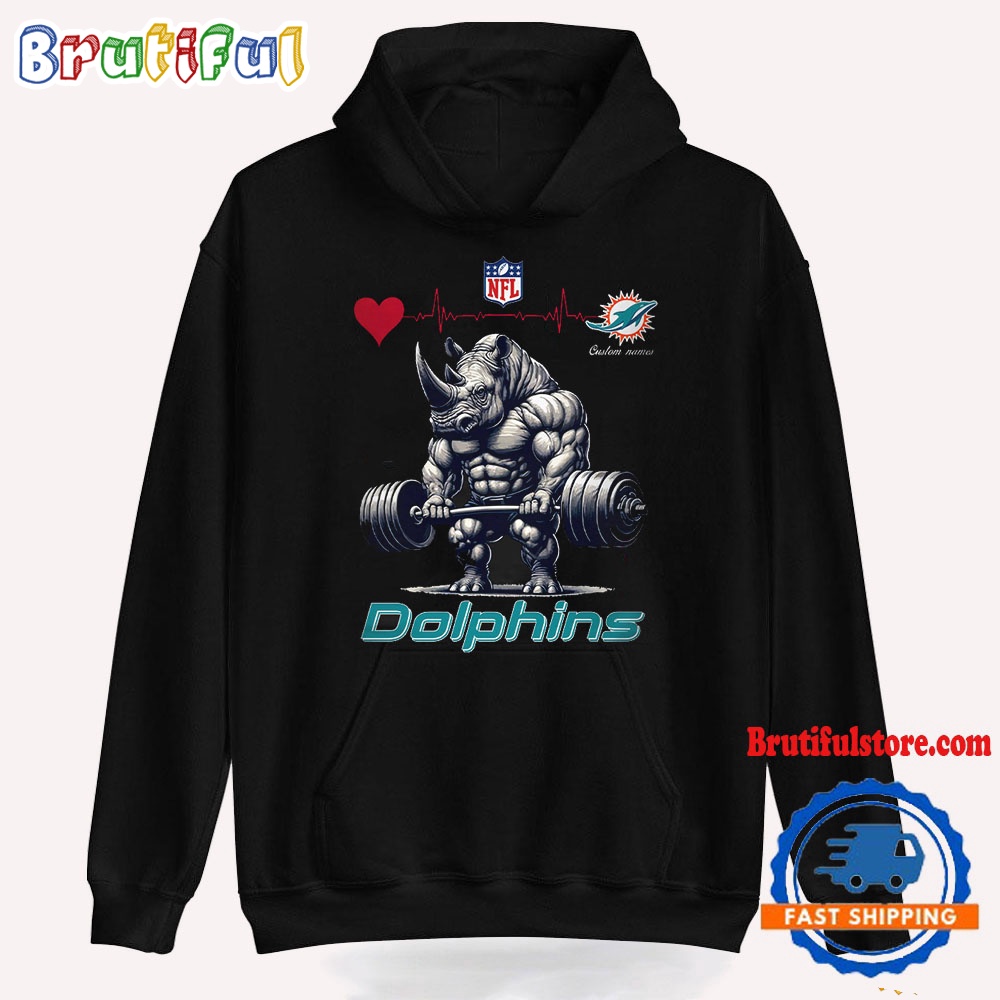 NFL Miami Dolphins Team Funny Rhinoceros Powerlifting Hoodie Shirt