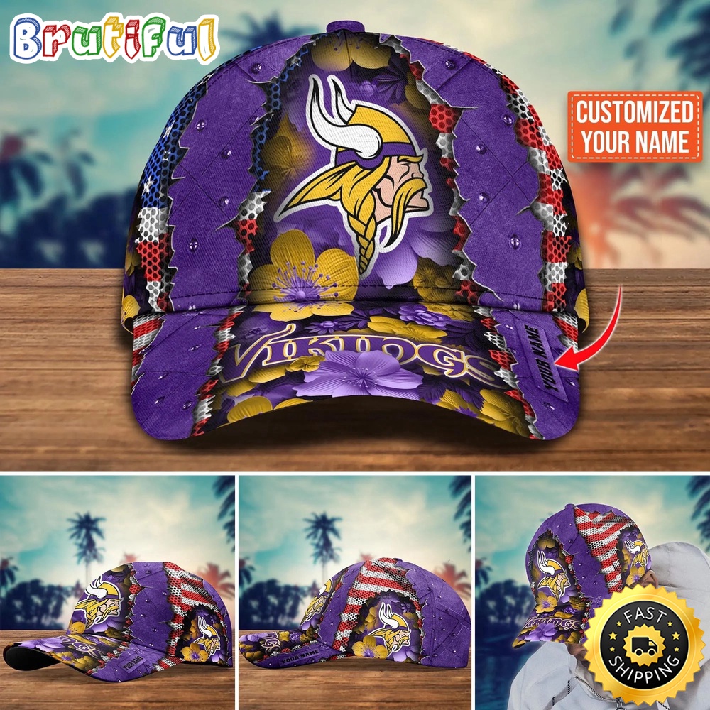 NFL Minnesota Vikings Baseball Cap Custom Name Football Cap For Fans