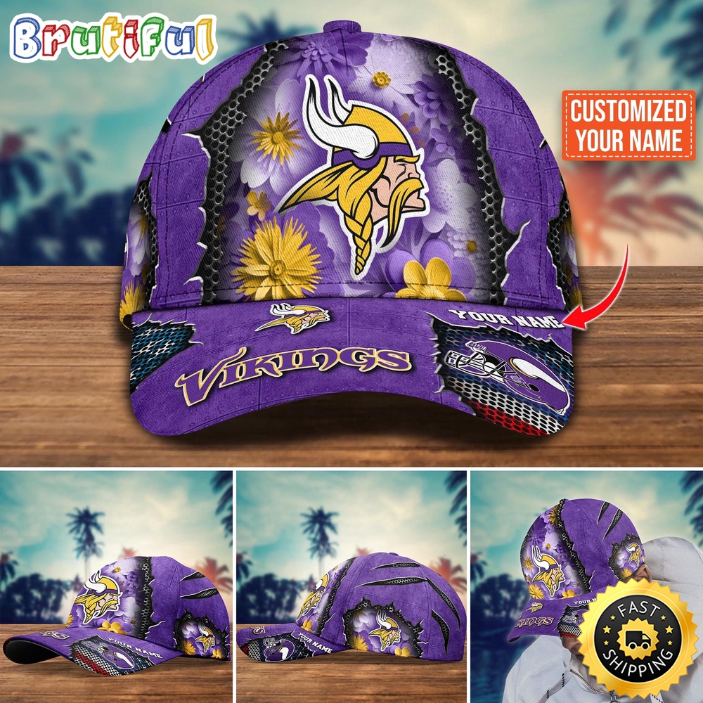 NFL Minnesota Vikings Baseball Cap Flag Flower Trending Custom Cap