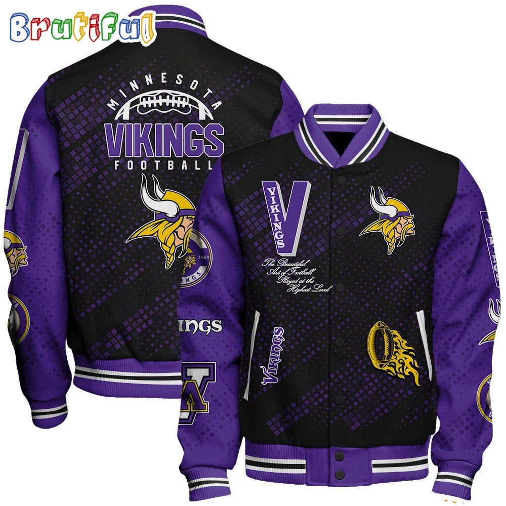 NFL Minnesota Vikings Baseball Jacket Print Logo Team Football Jacket