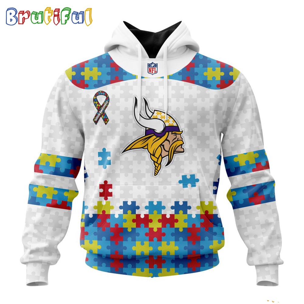 NFL Minnesota Vikings Hoodie Special Autism Awareness Design 3D Hoodie
