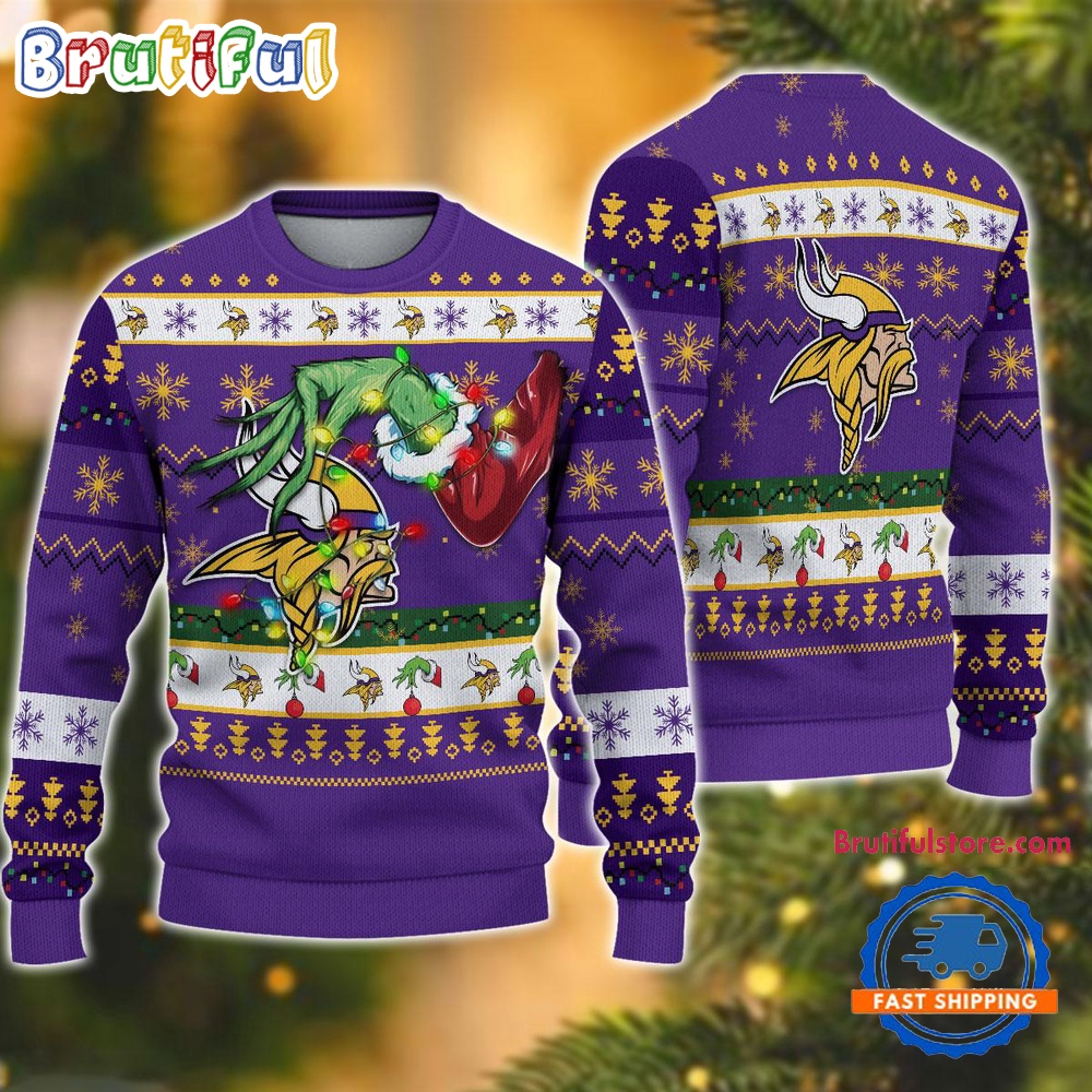 NFL Minnesota Vikings Special Grinch's Hand Football Christmas Ugly Sweater