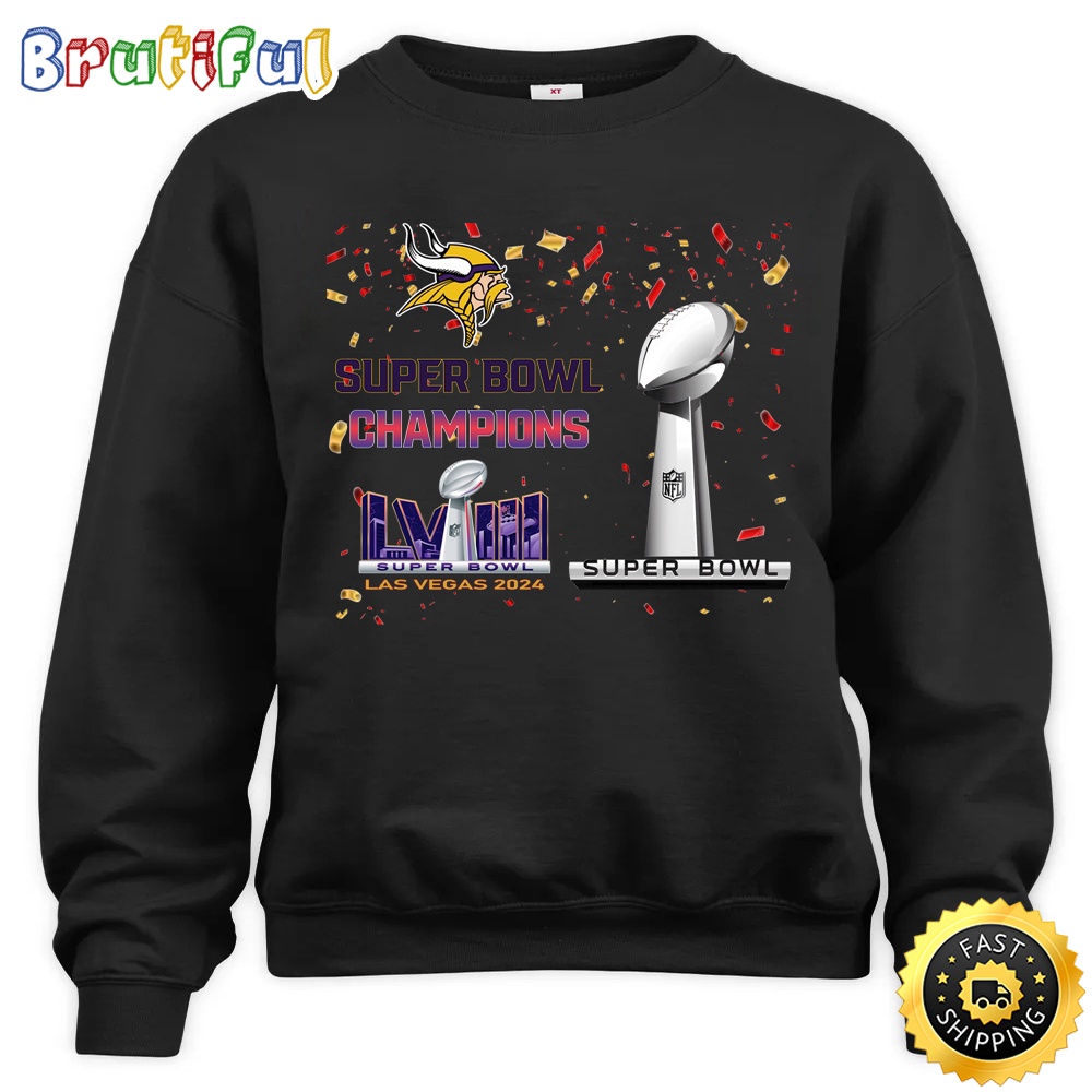 NFL Minnesota Vikings Sweatshirt Super Bowl LVIII 2024 Las Vegas Champions Unisex Sweatshirt