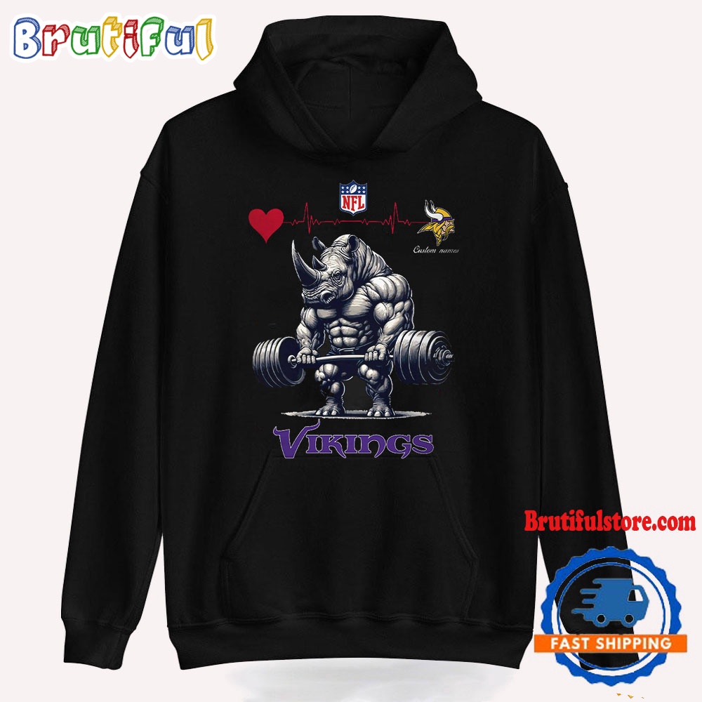 NFL Minnesota Vikings Team Funny Rhinoceros Powerlifting Hoodie Shirt