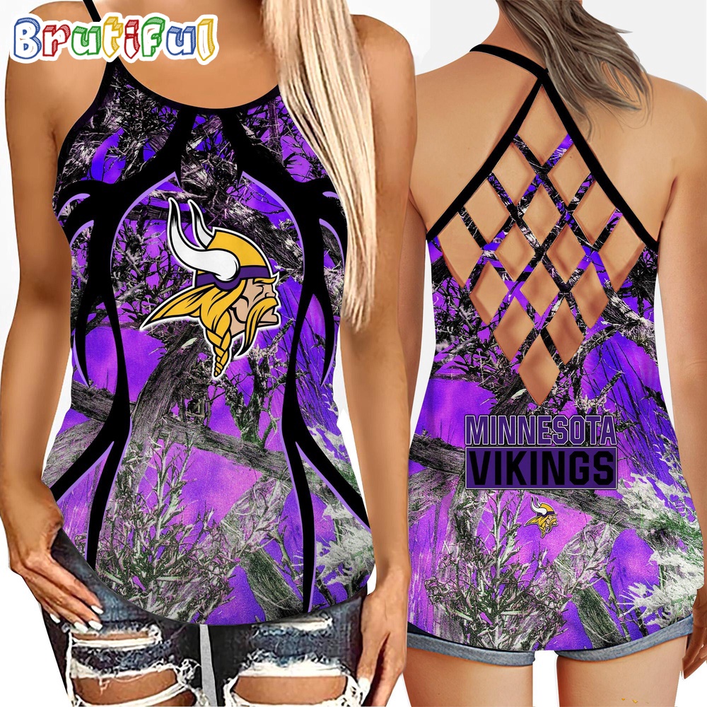 NFL Minnesota Vikings Women's Tank Top, Football Team Logo Criss Cross Tank Top