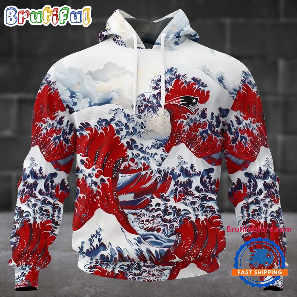 NFL New England Patriots Football Great Wave All Over Print Hoodie