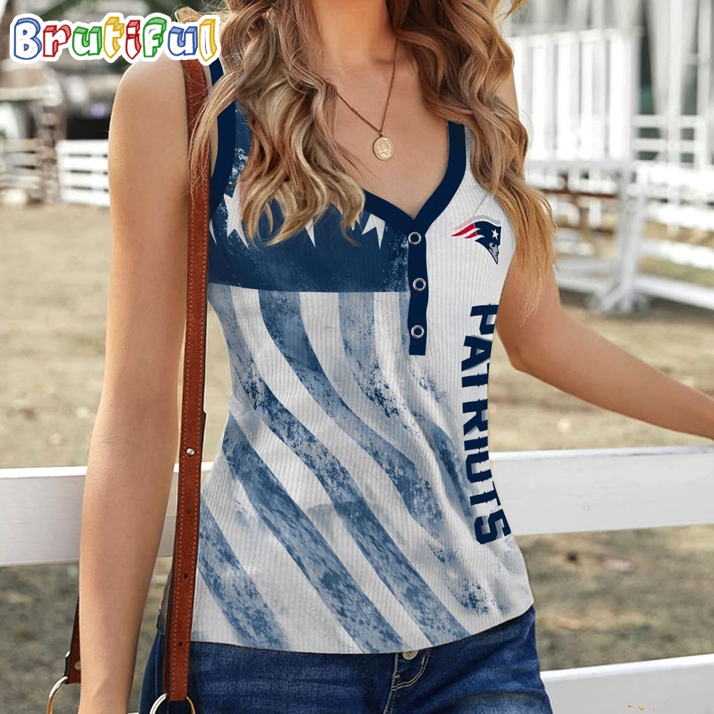 NFL New England Patriots Special American Flag Women V-Neck Ribbed Tank Top