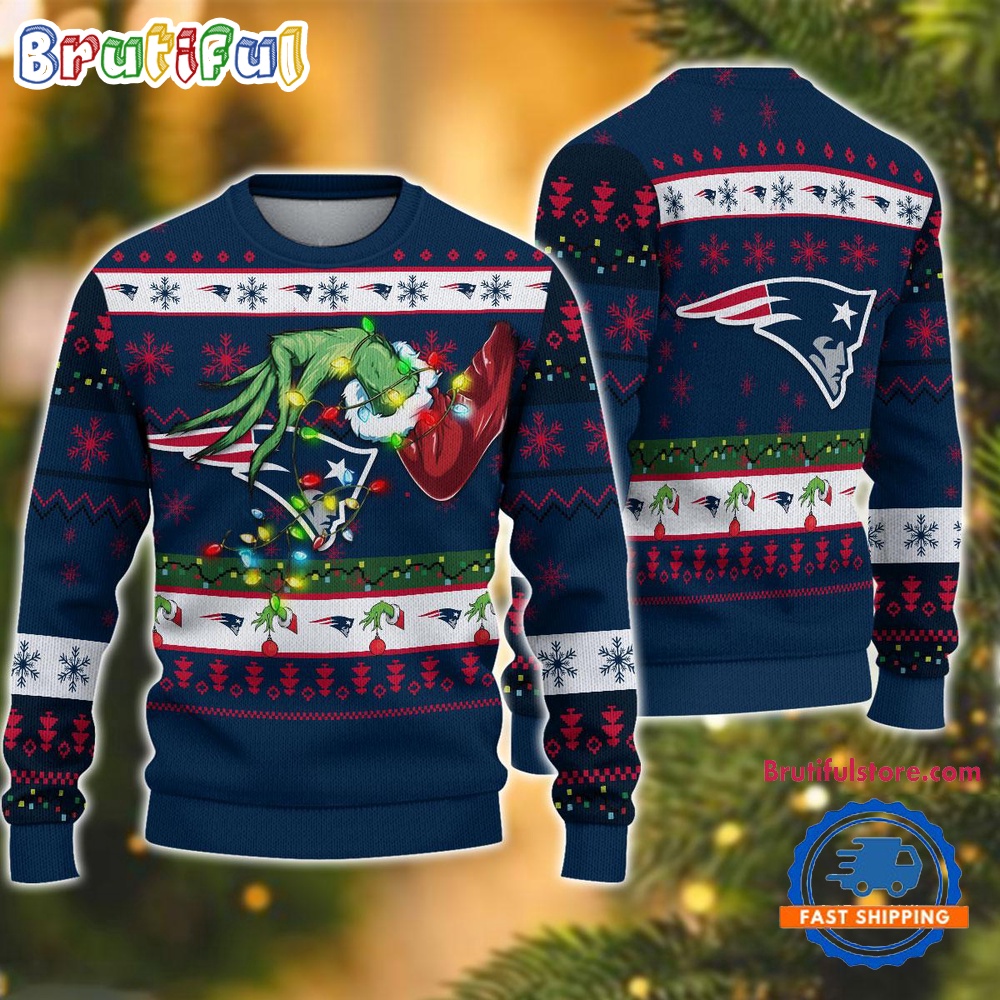 NFL New England Patriots Special Grinch's Hand Football Christmas Ugly Sweater