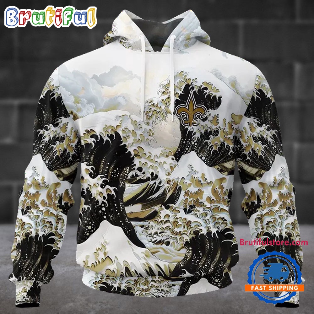 NFL New Orleans Saints Football Great Wave All Over Print Hoodie