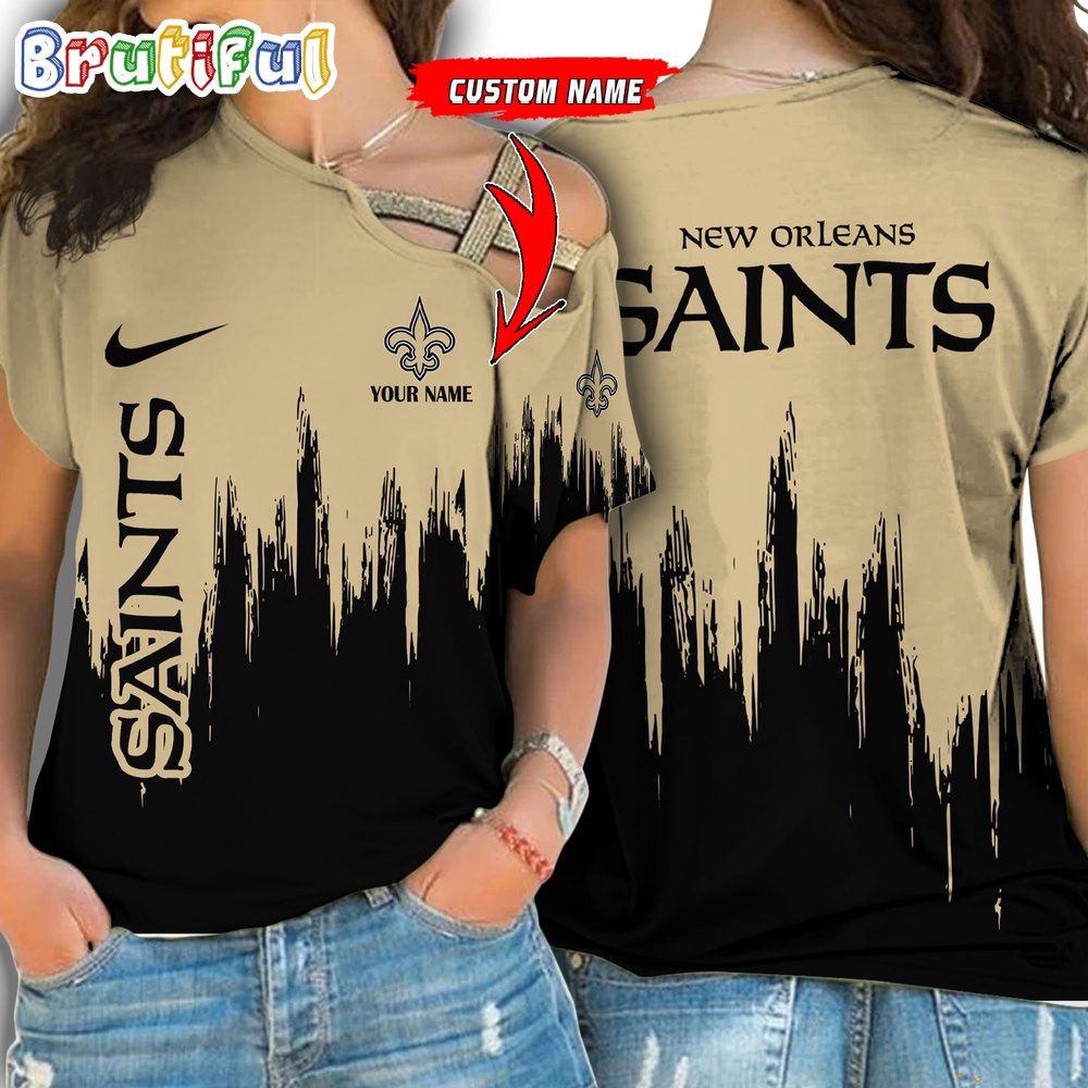 NFL New Orleans Saints Football Team Logo Design One Shoulder Shirt