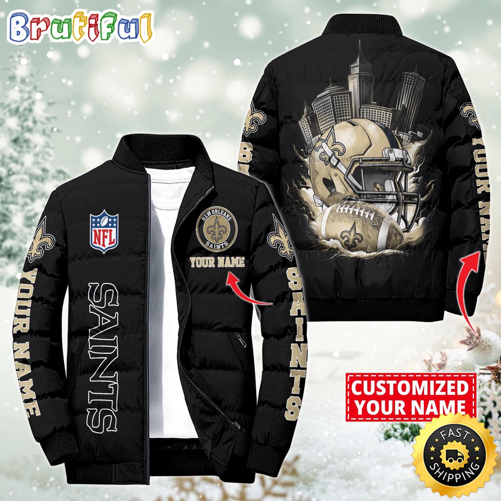 NFL New Orleans Saints Puffer Jacket City Logo Print Jacket For Fans