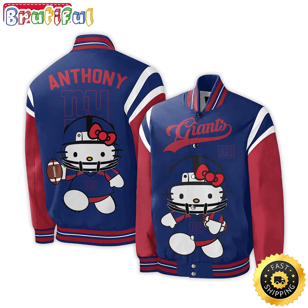 NFL New York Giants Baseball Jacket Hello Kitty Personalized Baseball Jacket