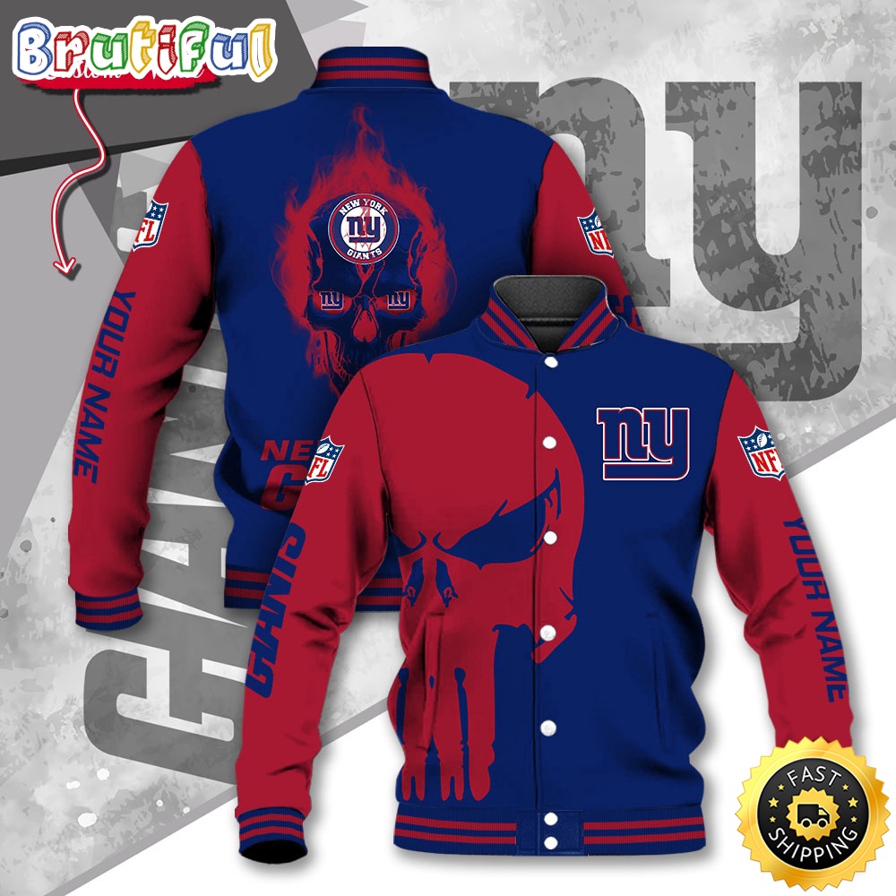 NFL New York Giants Baseball Jacket Skull Print Jacket